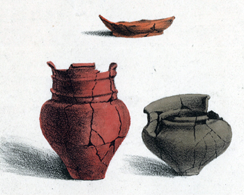 19th century print of Roman pottery found in Kempston [X254/88/159B]